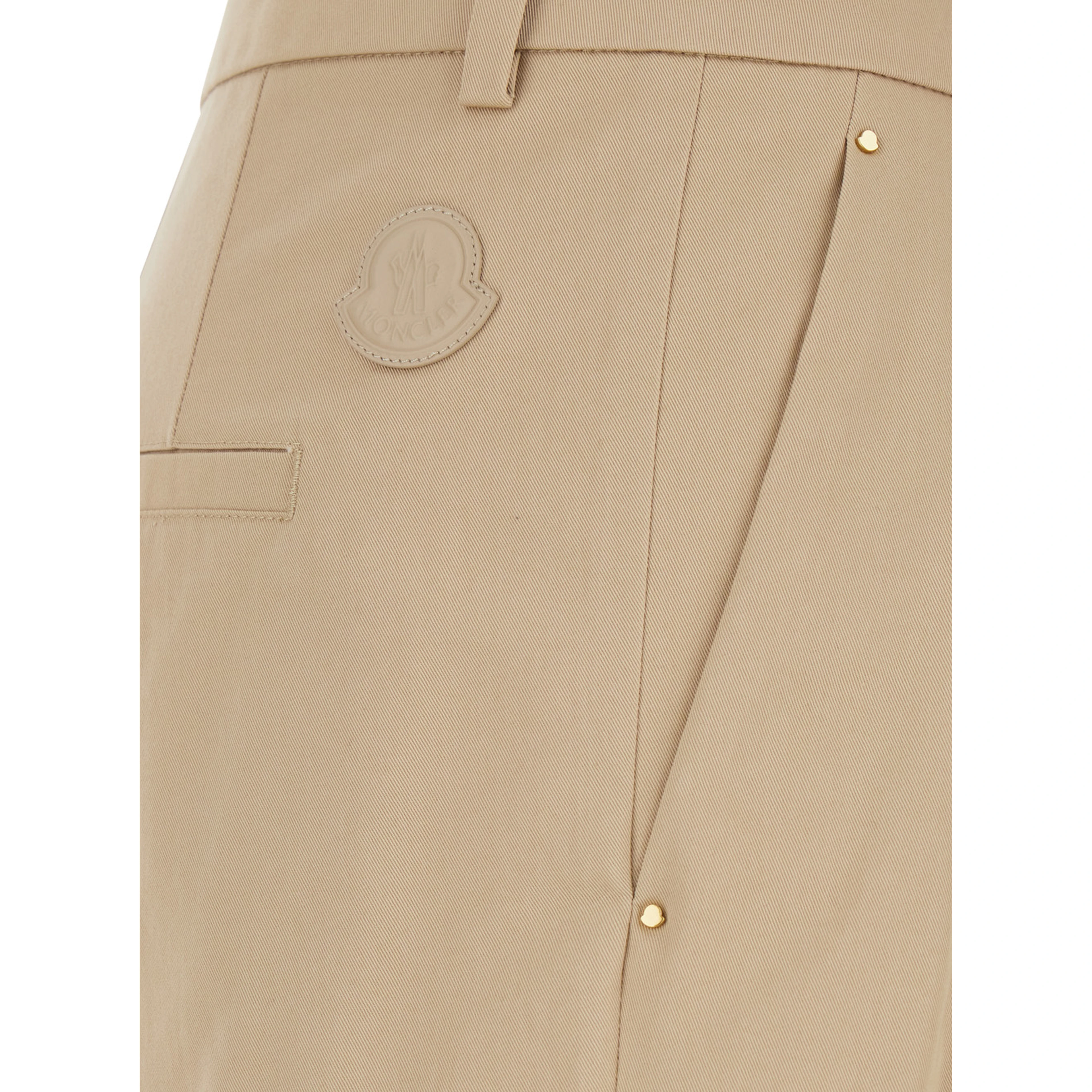 Michaela Beige Pants with Logo Patch on the Side and Pleats on the Front in Womens Cotton Blend