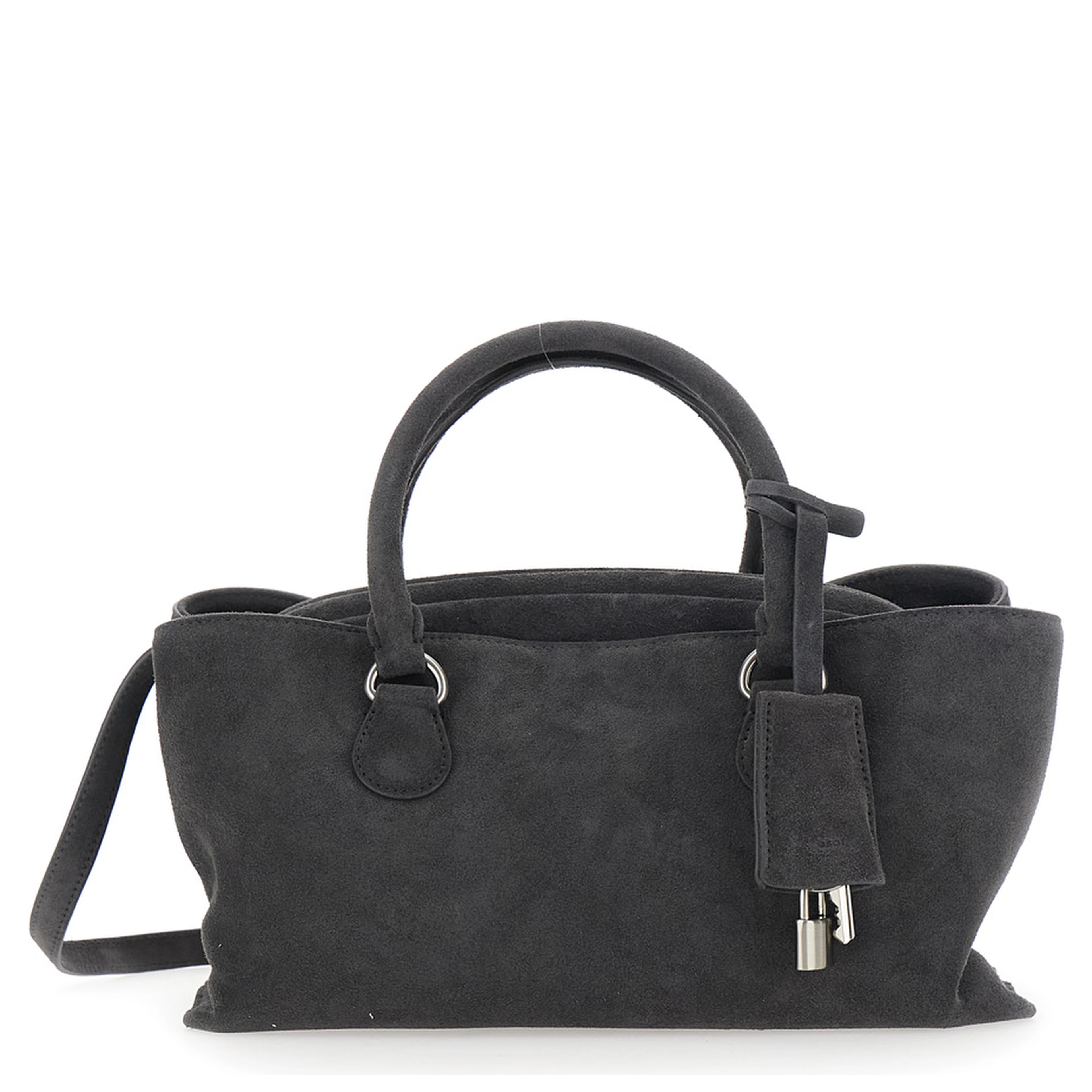Shell Brot Brown Mini Shoulder bag with Adjustable and Removable Strap and Pendant on the Front in Suede for Women