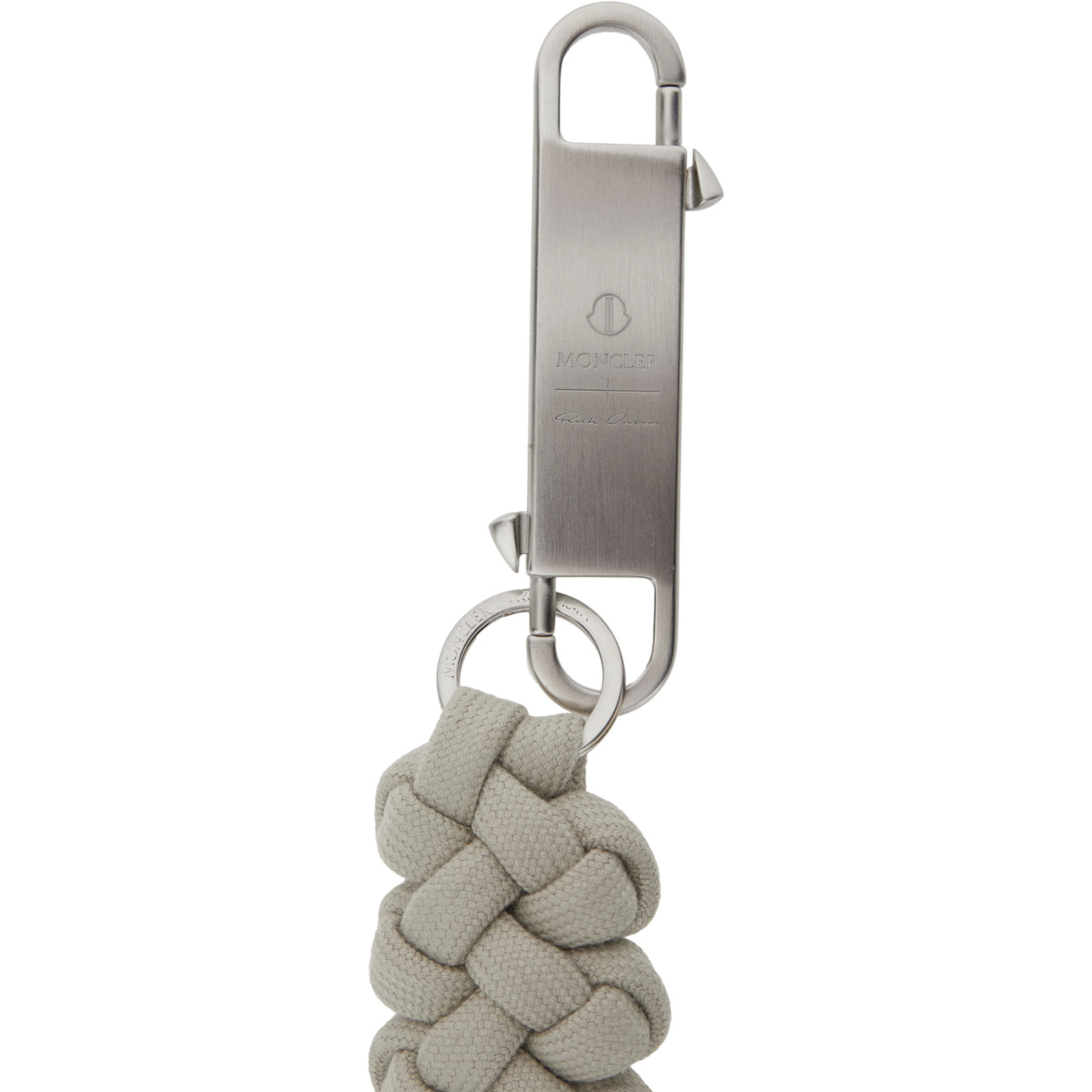 Keychain Rick Owens X Moncler with Logo Lettering Plate and Climbing Rope Design in Gray Fabric and Metal Unisex