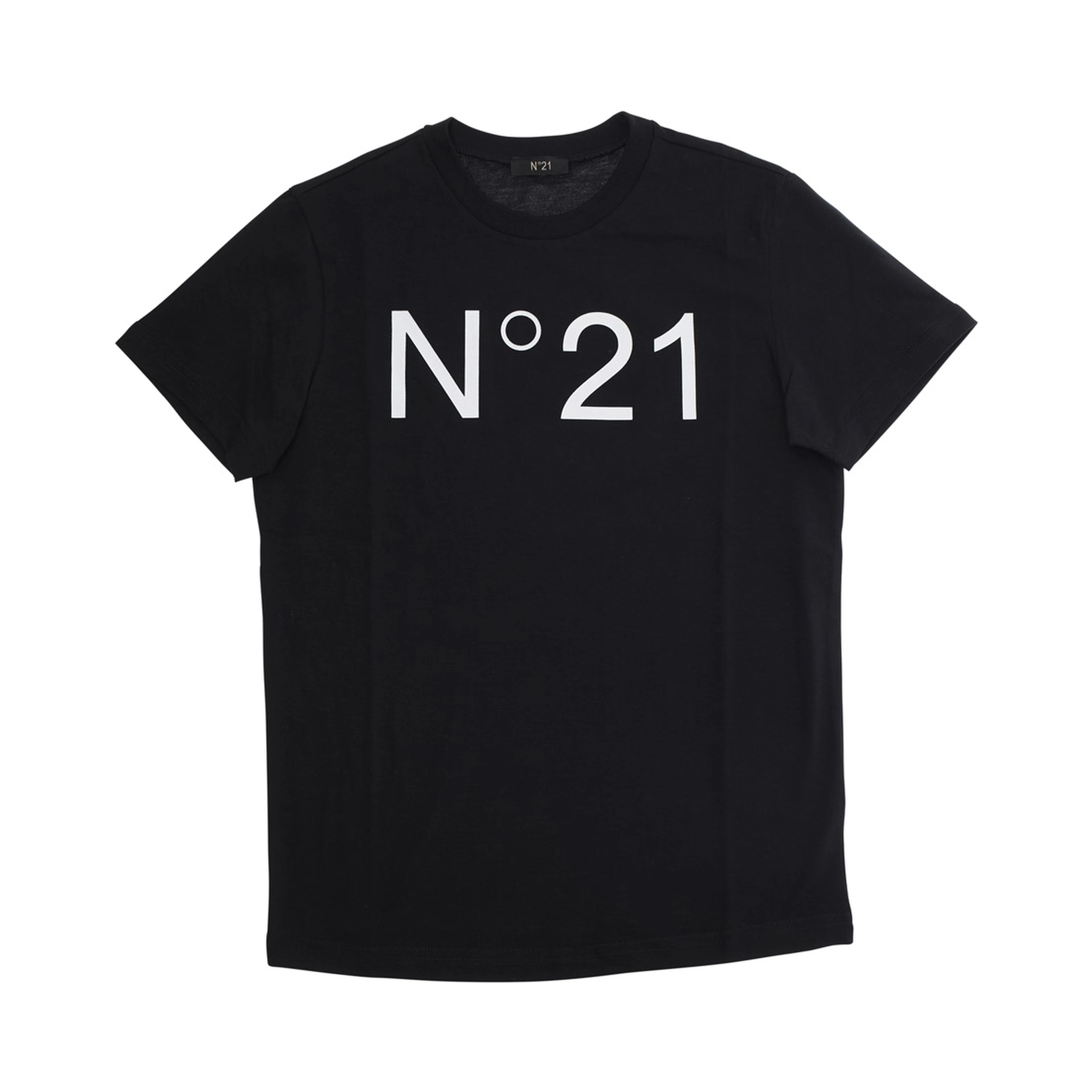 Crew Neck T-Shirt with Maxi Logo Print in Black Cotton Girl