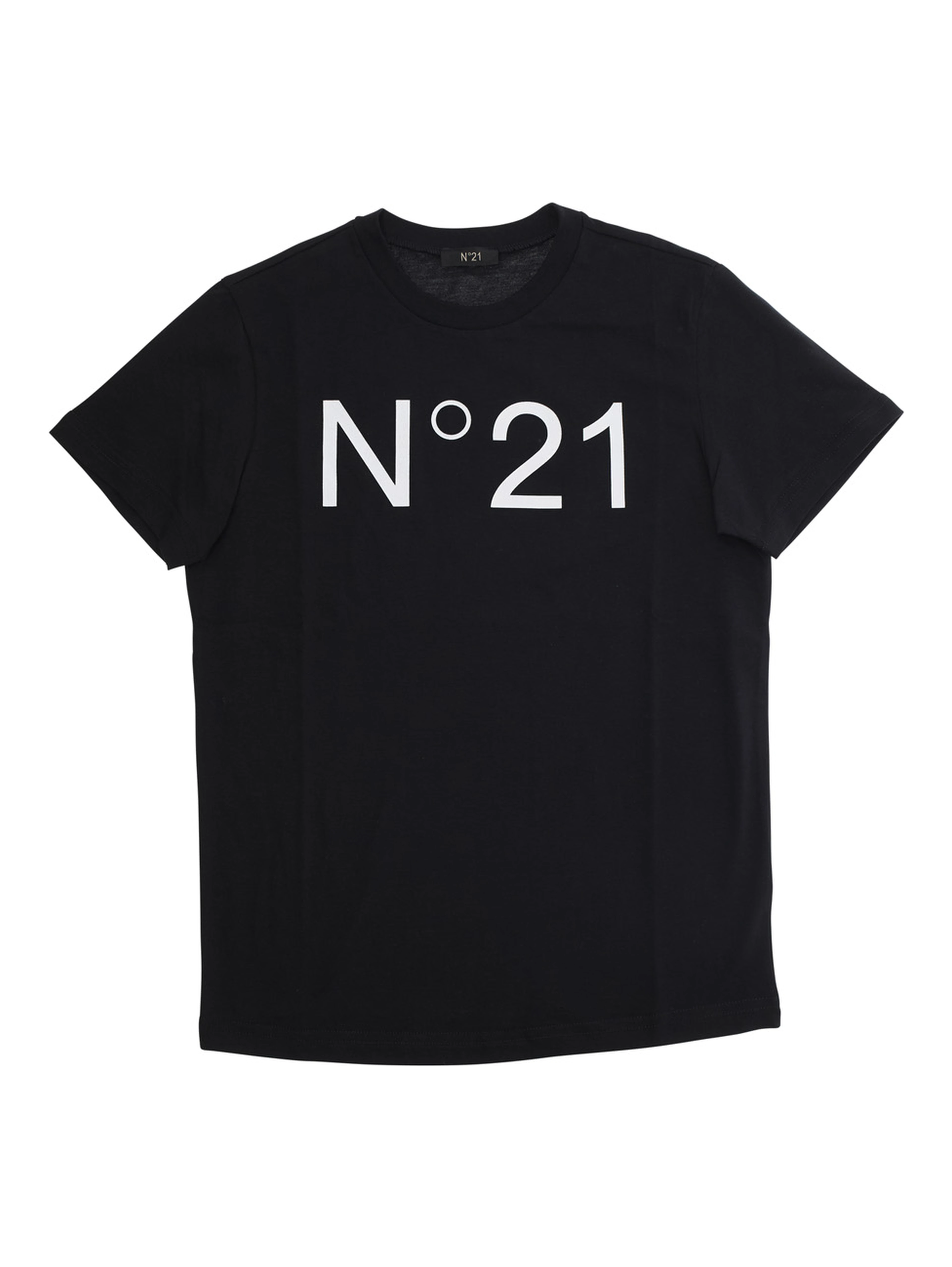 Crew Neck T-Shirt with Maxi Logo Print in Black Cotton Girl