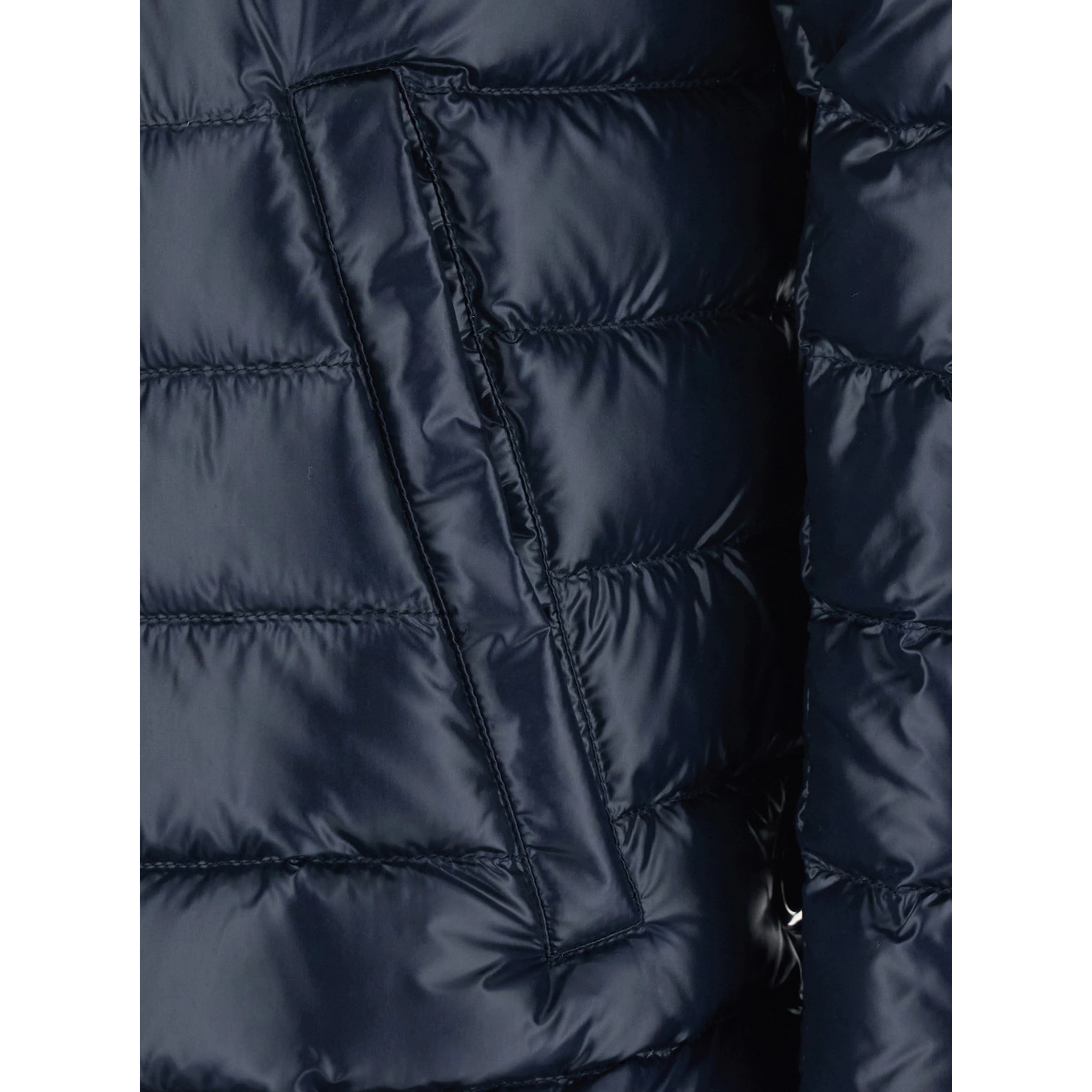Blue Hooded Puffer Jacket with Drawstring and Logo Detail on Drawstring in Tech Fabric for Women
