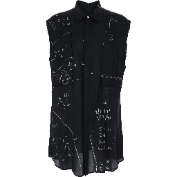 Shirt with classic collar and all-over print in black viscose blend for men