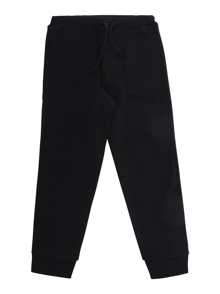 Black Pants with elasticated drawstring waistband and logo lettering on the back in cotton boy