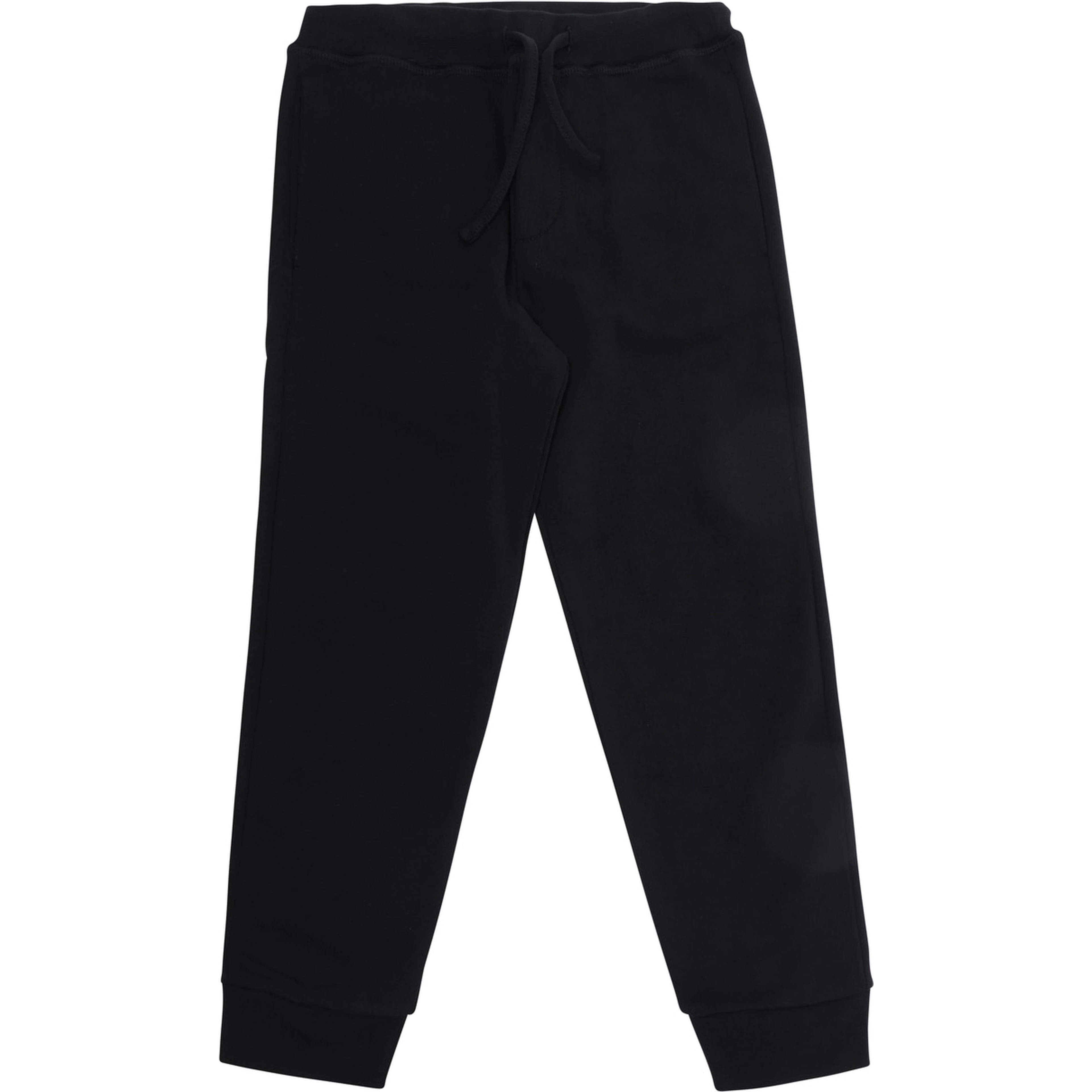 Black Pants with elasticated drawstring waistband and logo lettering on the back in cotton boy