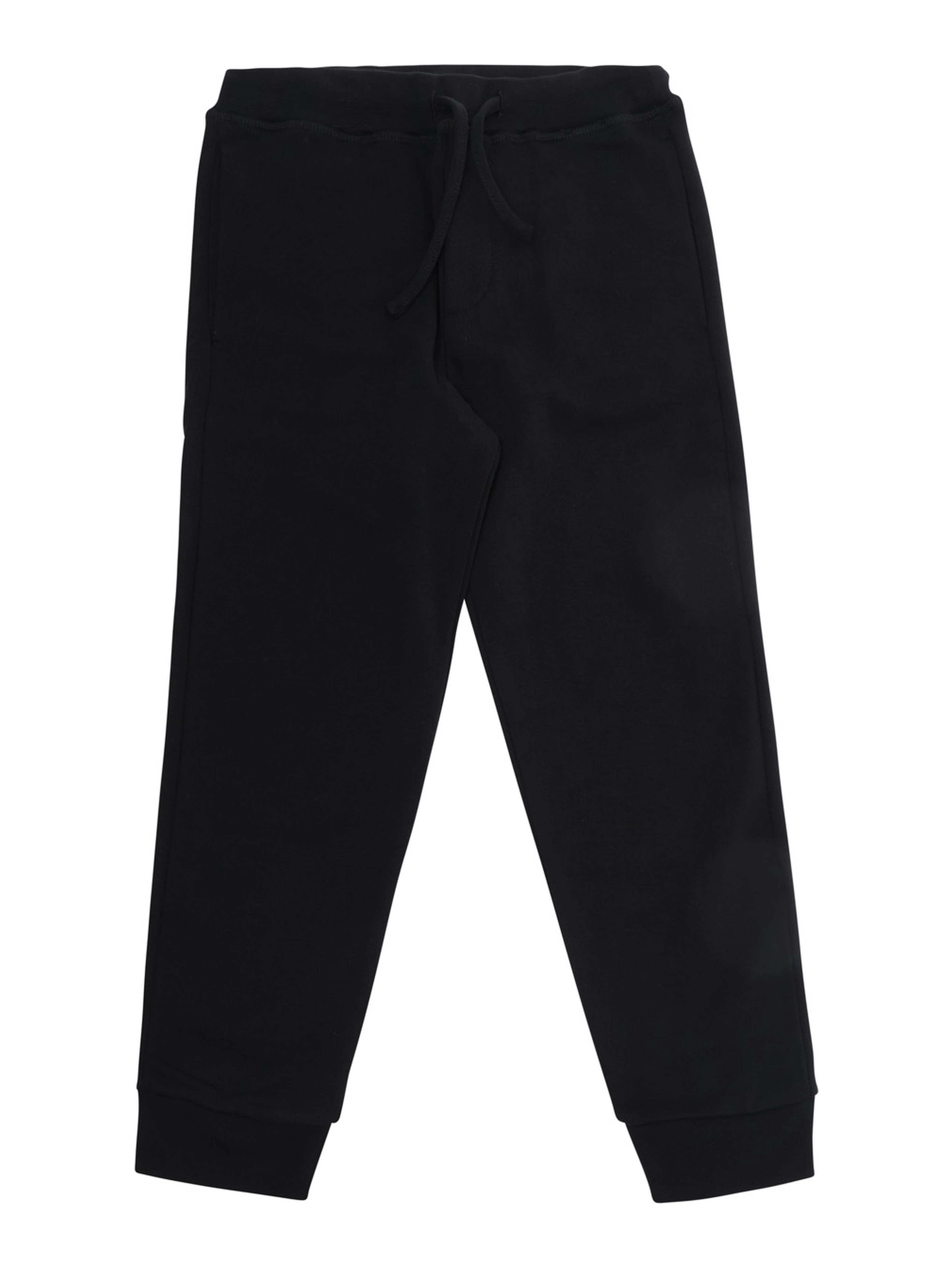 Black Pants with elasticated drawstring waistband and logo lettering on the back in cotton boy