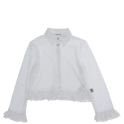White Shirt with logo patch on the front and ruffled trims in Blend cotton Girl