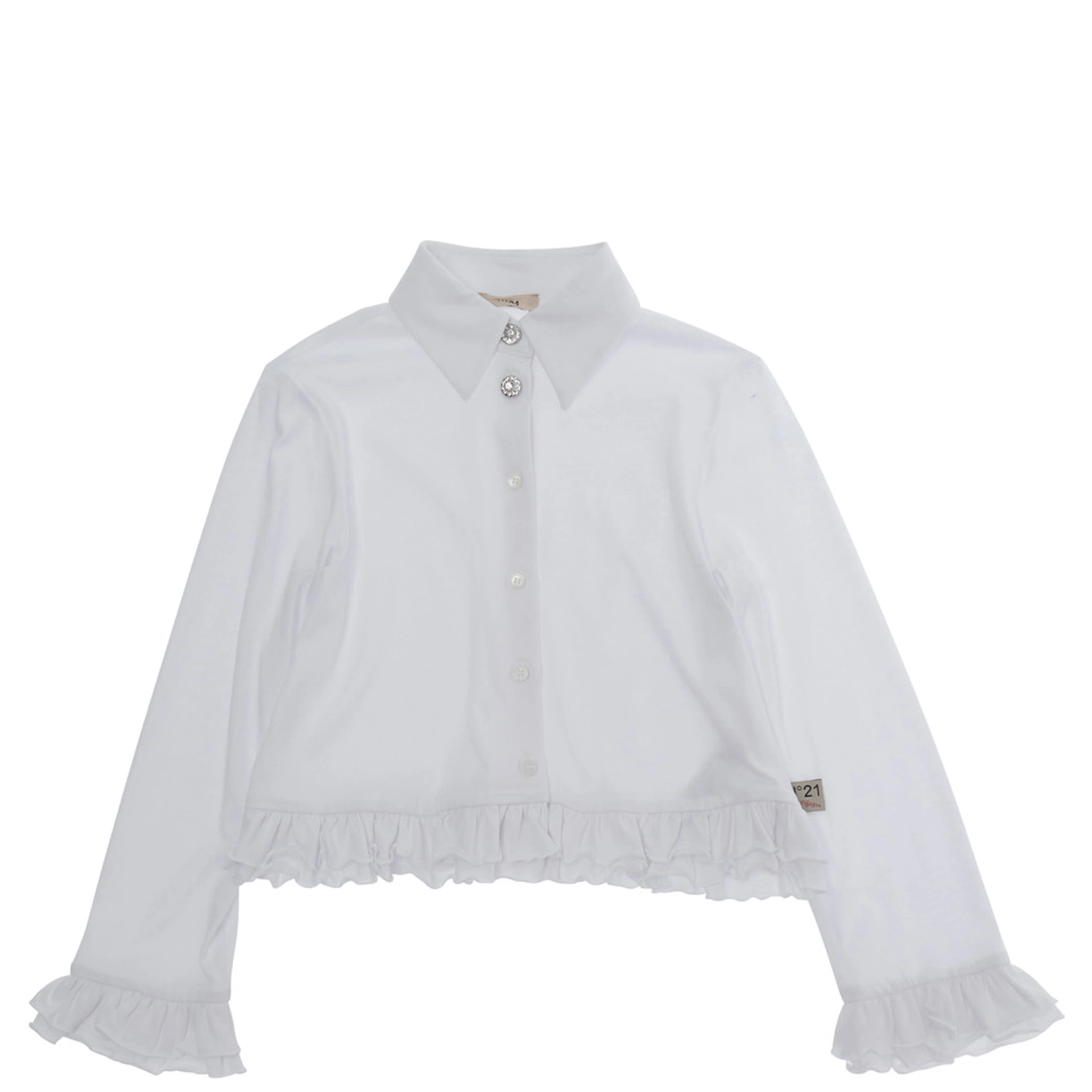 White Shirt with logo patch on the front and ruffled trims in Blend cotton Girl