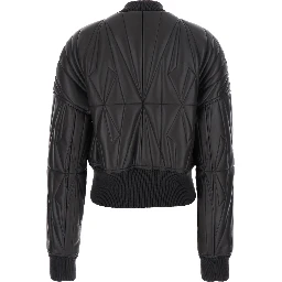 Rick Owens X Moncler Bomber Jacket Quilted with Logo Patch on Brown Leather Sleeve Unisex