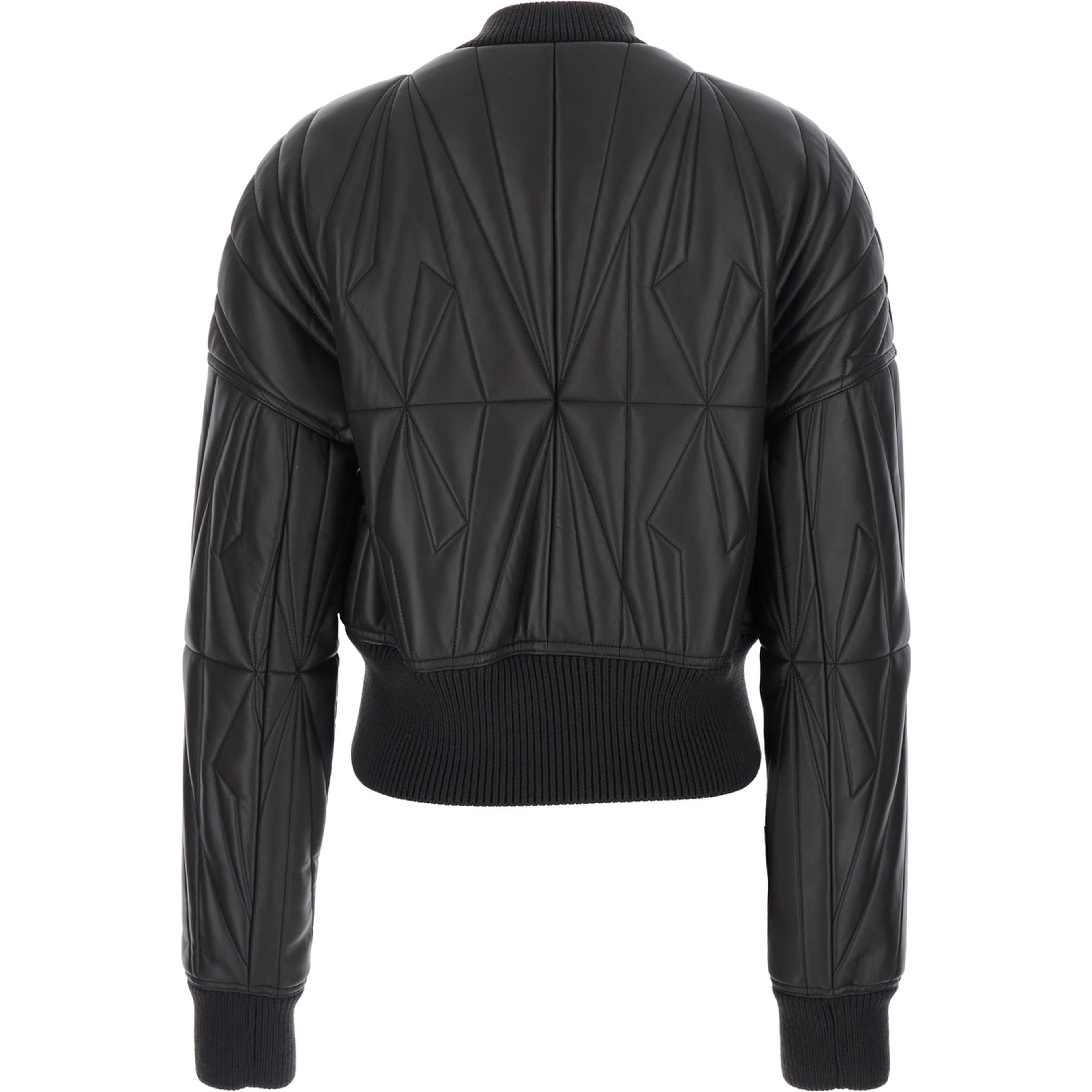 Rick Owens X Moncler Bomber Jacket Quilted with Logo Patch on Brown Leather Sleeve Unisex