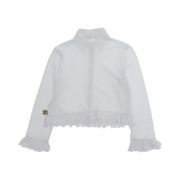 White Shirt with logo patch on the front and ruffled trims in Blend cotton Girl