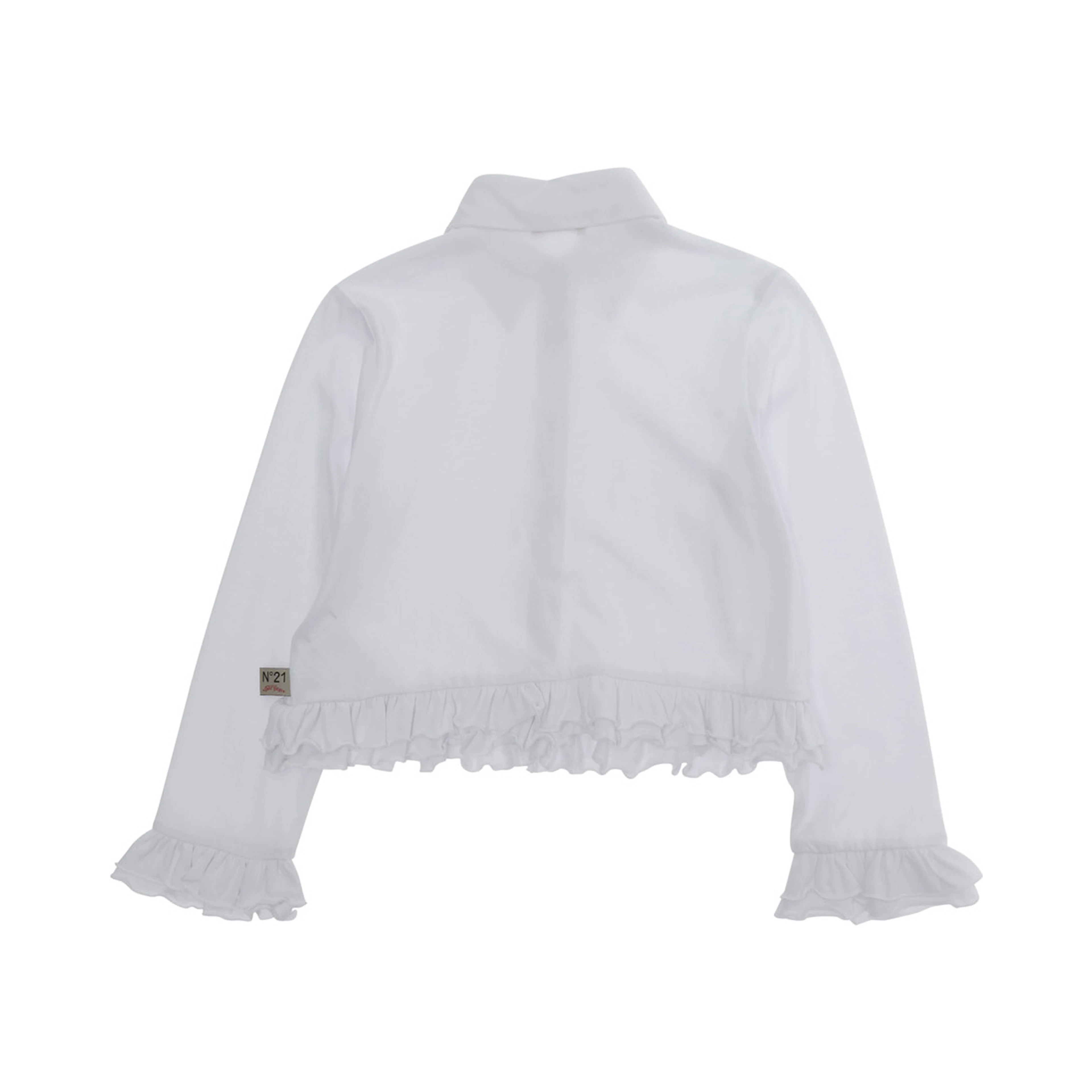 White Shirt with logo patch on the front and ruffled trims in Blend cotton Girl