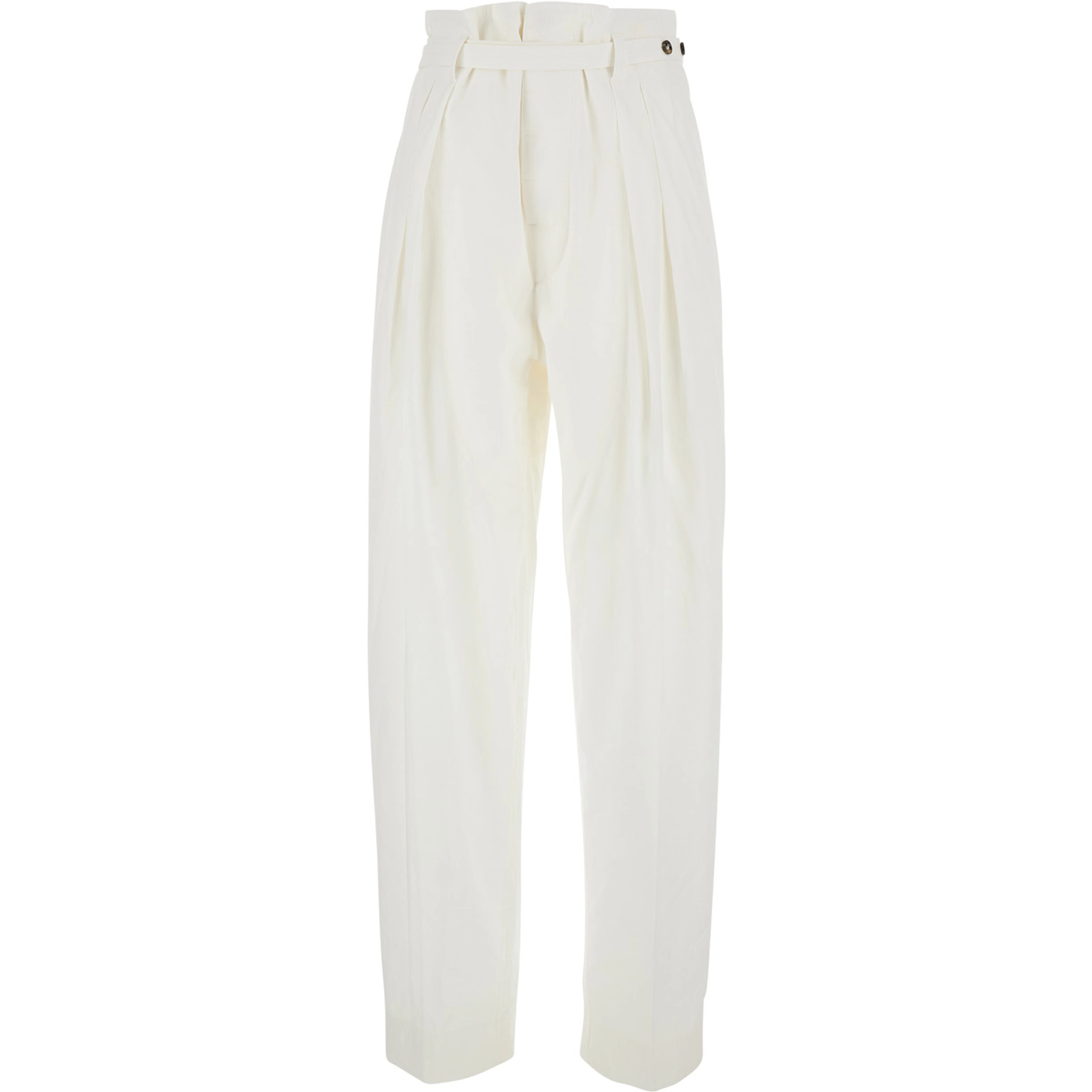 White Pants with Tapered Leg and Matching Waist Belt in Cotton for Women