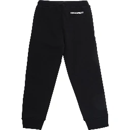 Black Pants with elasticated drawstring waistband and logo lettering on the back in cotton boy