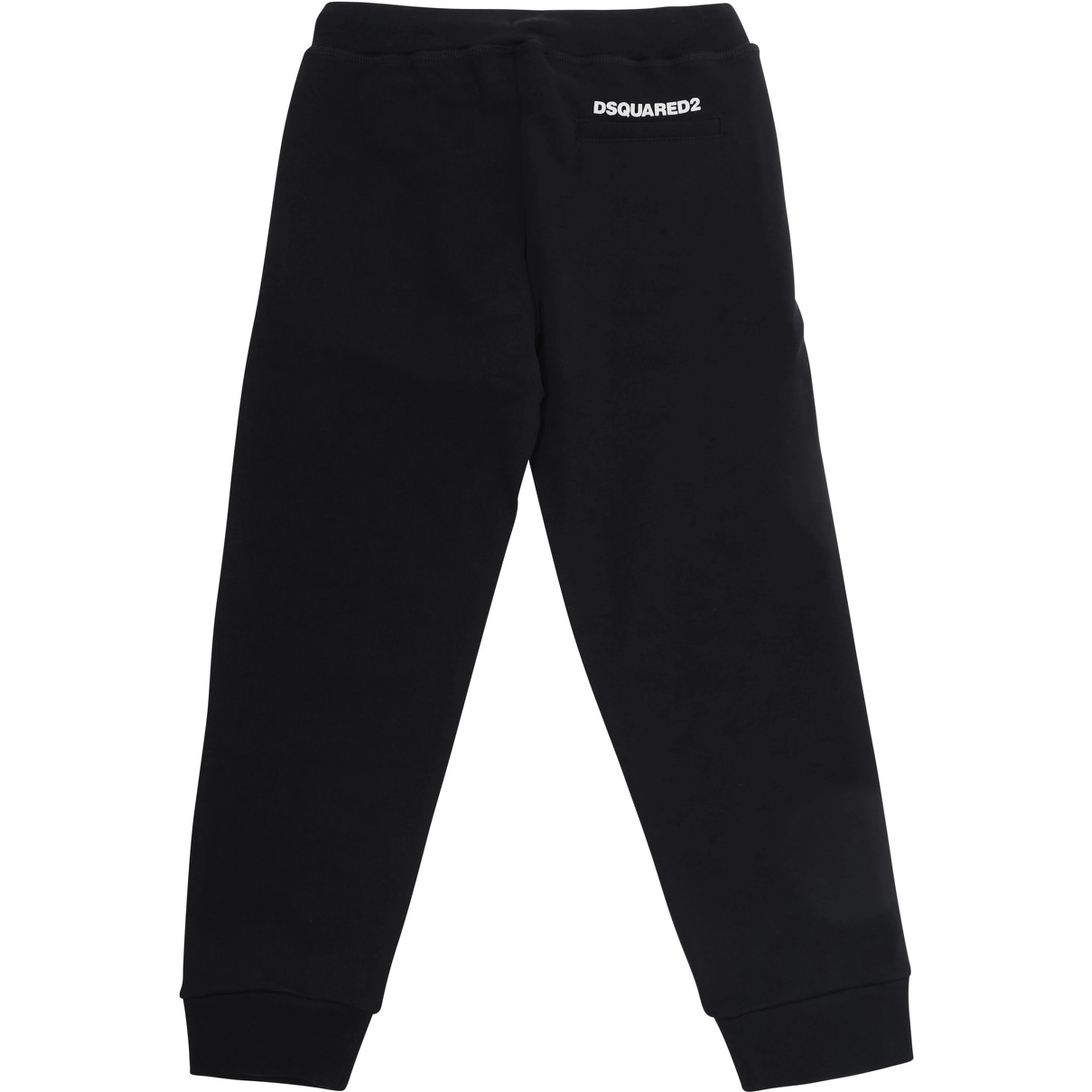 Black Pants with elasticated drawstring waistband and logo lettering on the back in cotton boy
