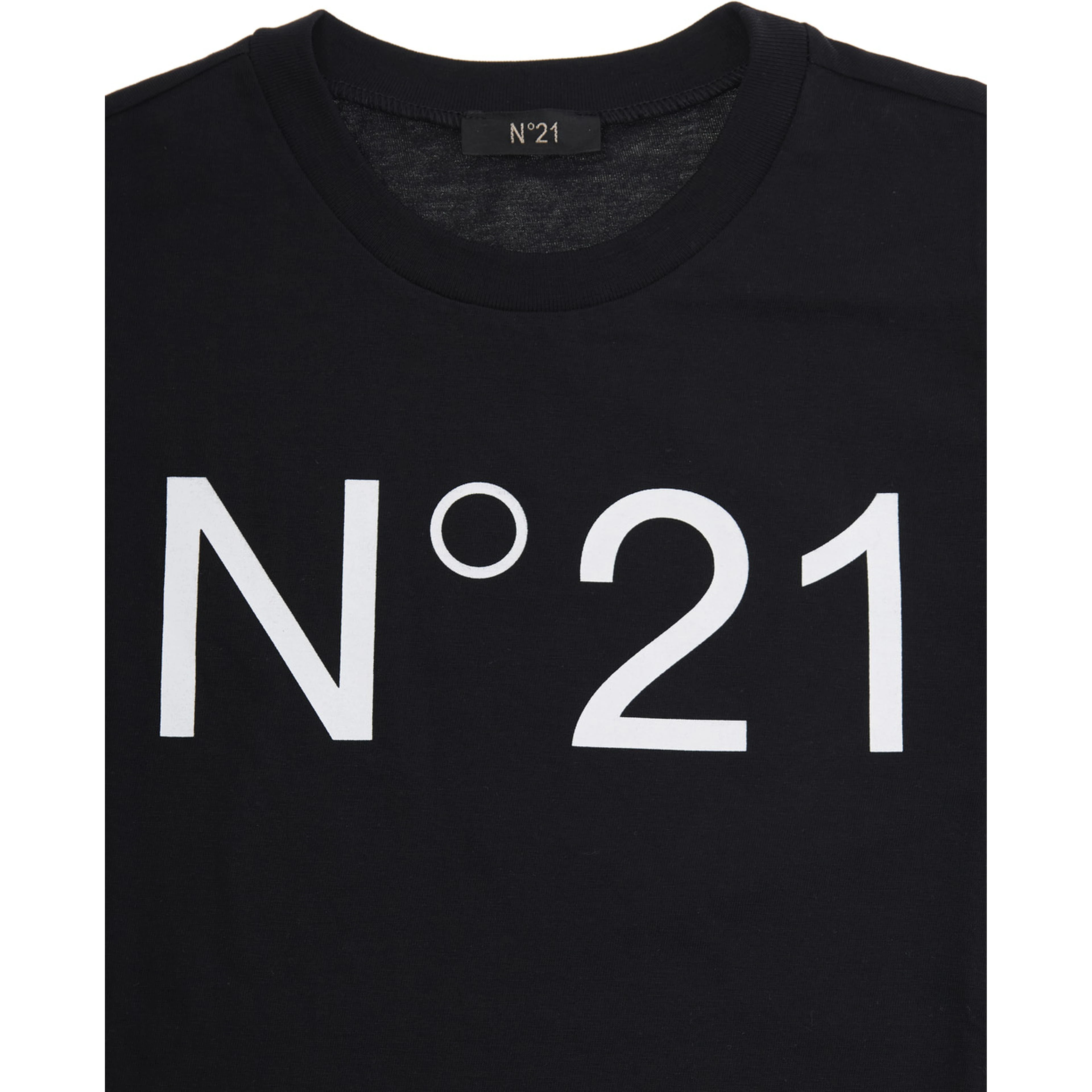 Crew Neck T-Shirt with Maxi Logo Print in Black Cotton Girl