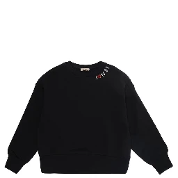 Black Crewneck Sweatshirt with Logo Lettering on the Front in Cotton Girl