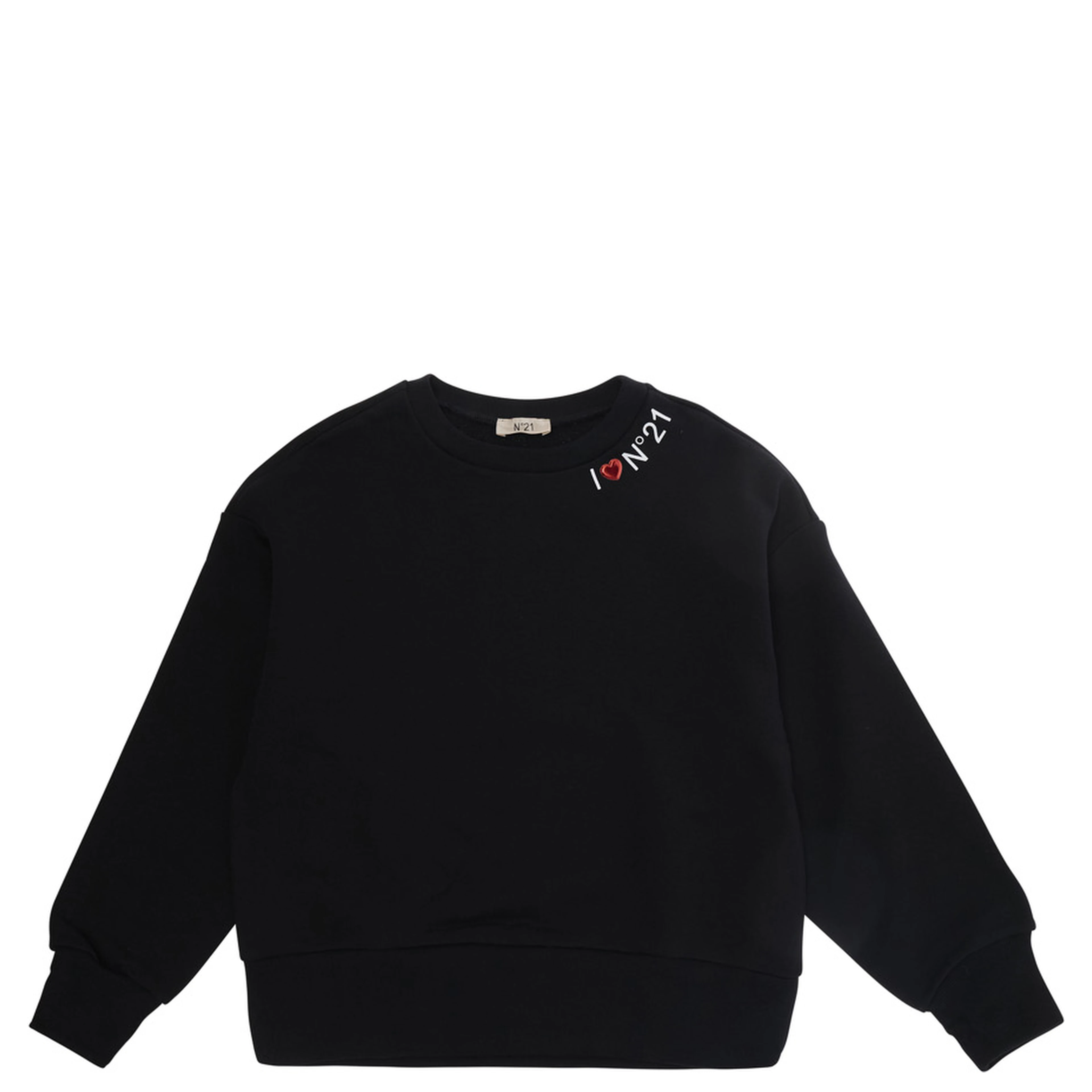 Black Crewneck Sweatshirt with Logo Lettering on the Front in Cotton Girl