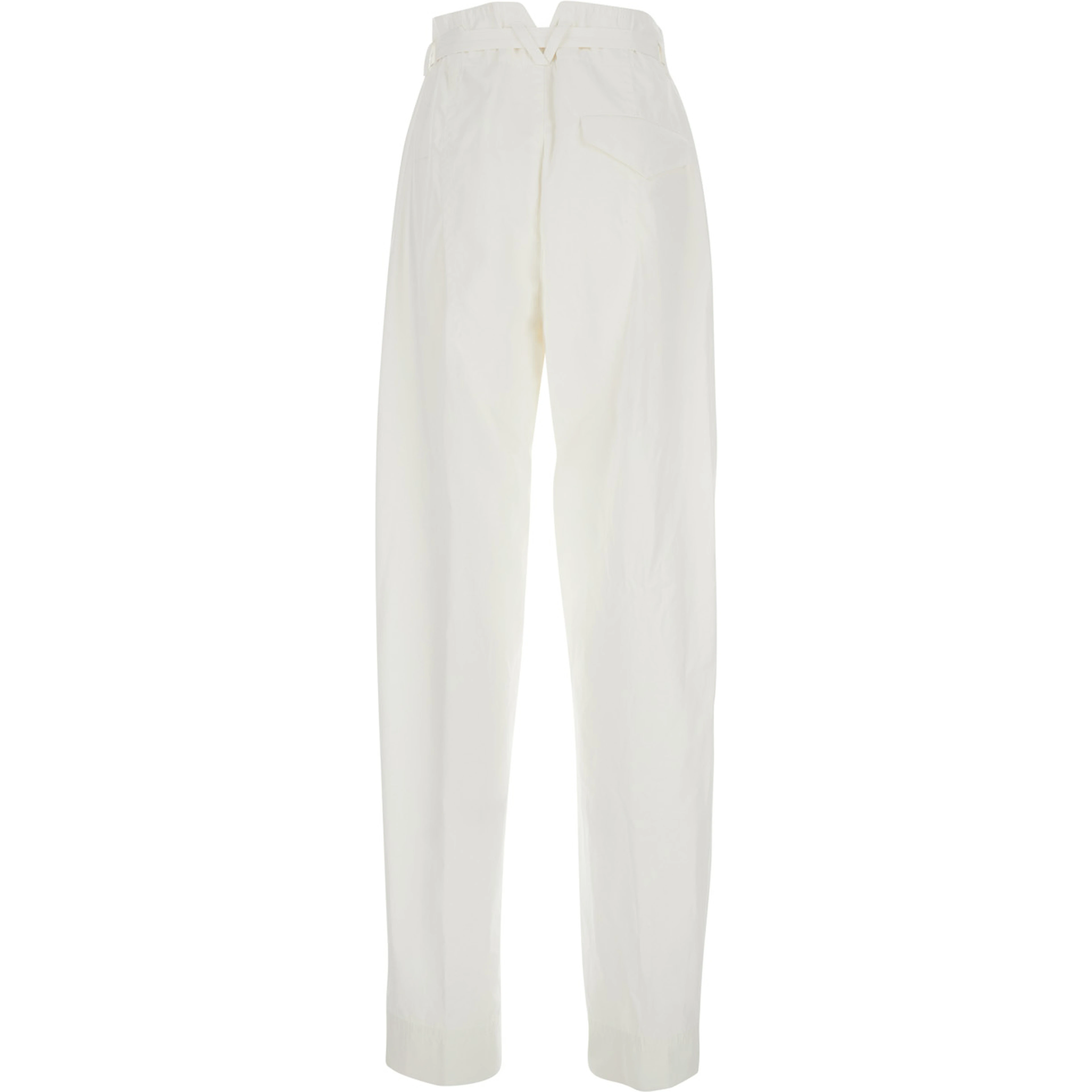 White Pants with Tapered Leg and Matching Waist Belt in Cotton for Women