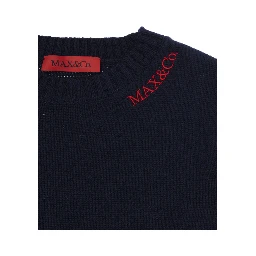 Blue Sweater with logo lettering on the side in Wool Blend Girl