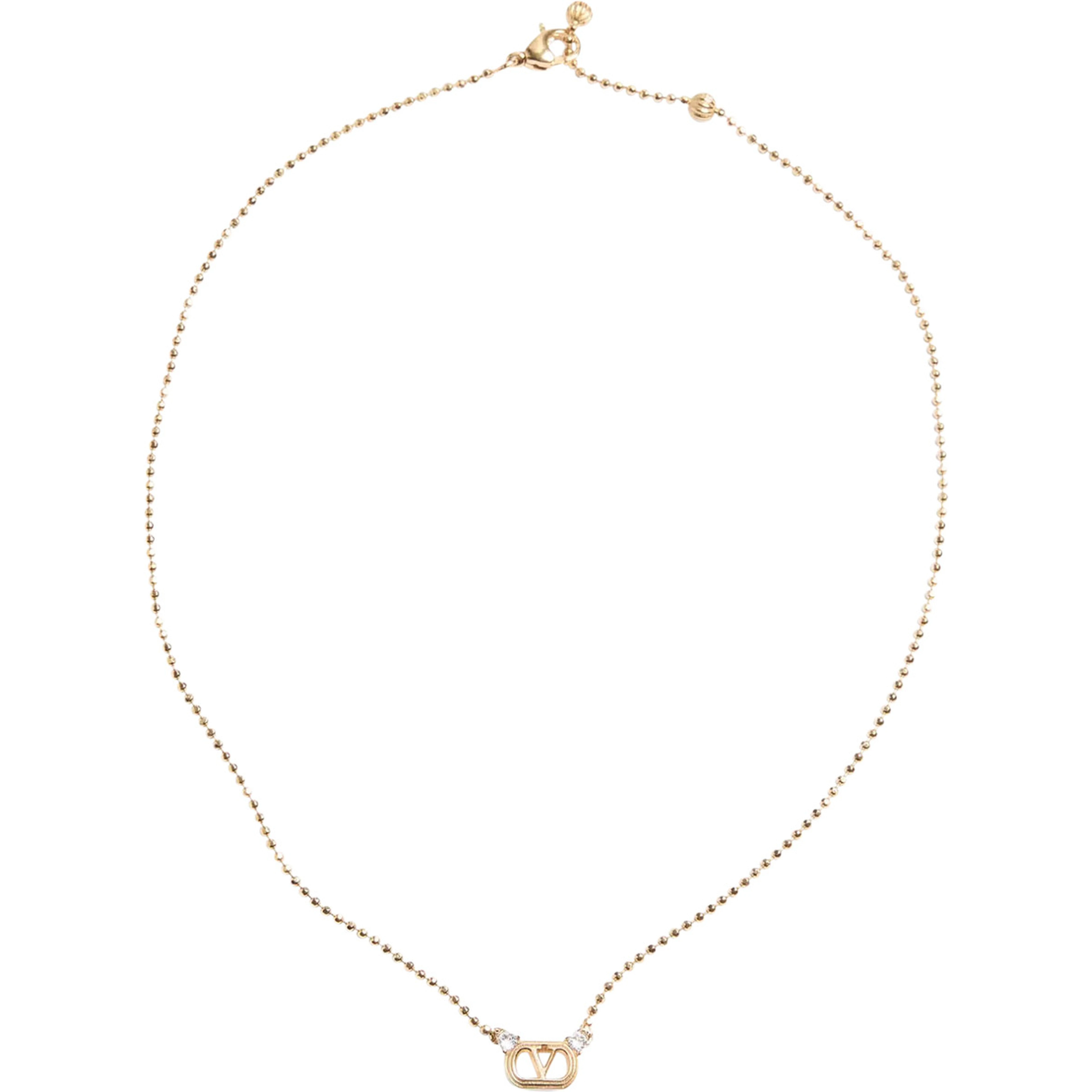 metallic colored Necklace with Vlogo plaque and applied rhinestones in brass for women