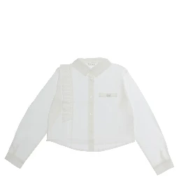 White Shirt with collar and flap pocket on the front in cotton Girl