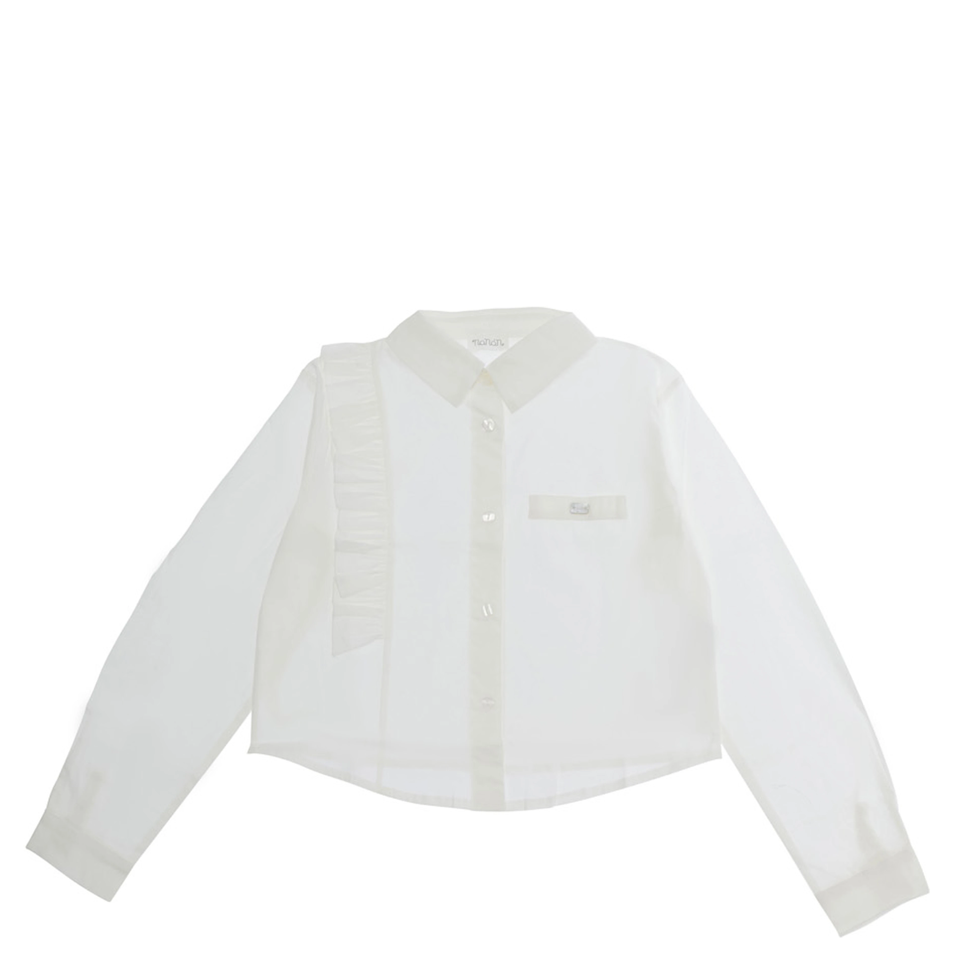 White Shirt with collar and flap pocket on the front in cotton Girl