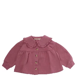 pink Round-neck dress with logo lettering on the front in cotton for Girl