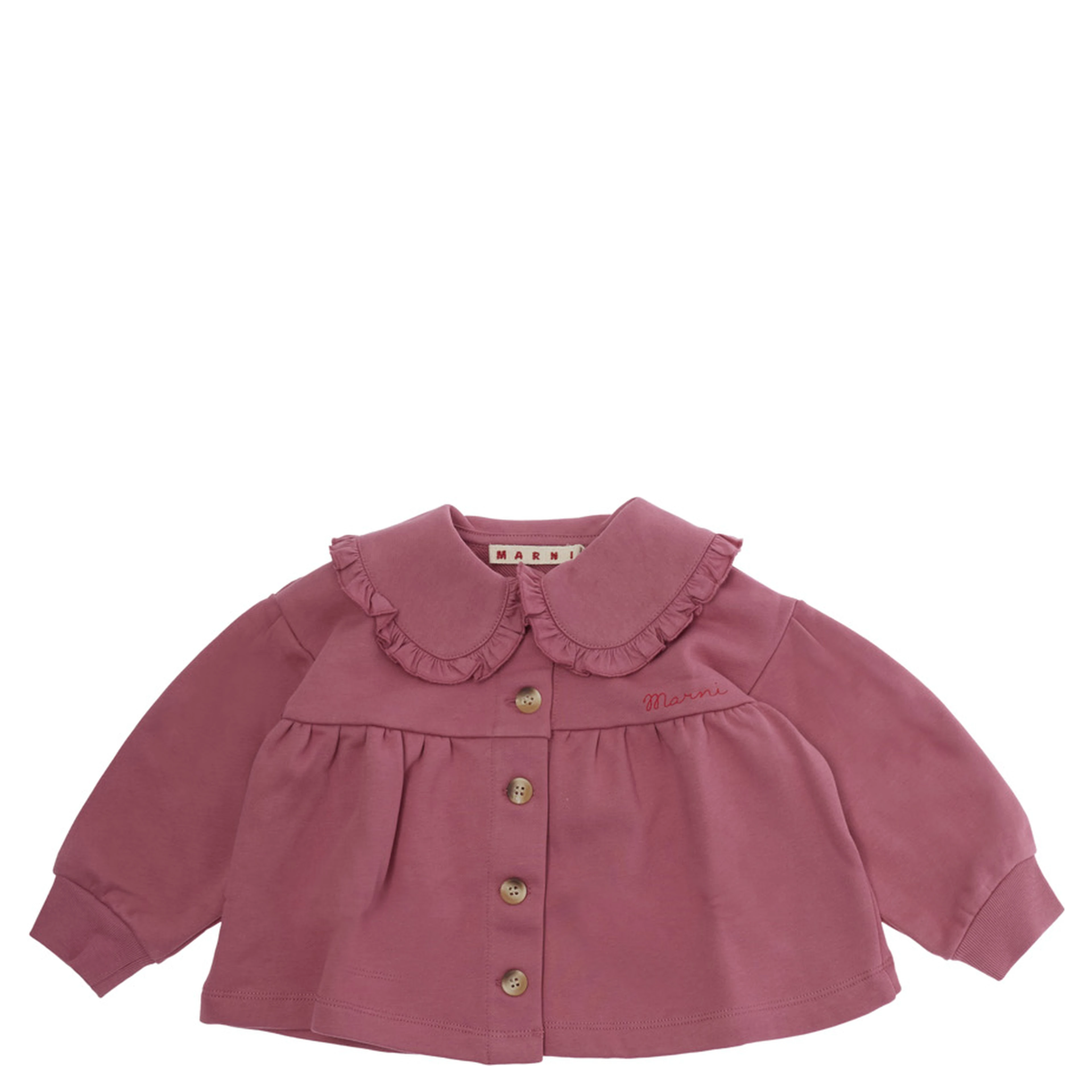 pink Round-neck dress with logo lettering on the front in cotton for Girl
