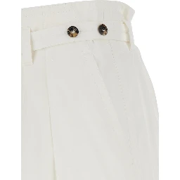White Pants with Tapered Leg and Matching Waist Belt in Cotton for Women