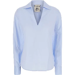 Light blue Shirt with V-neck in Cotton for woman