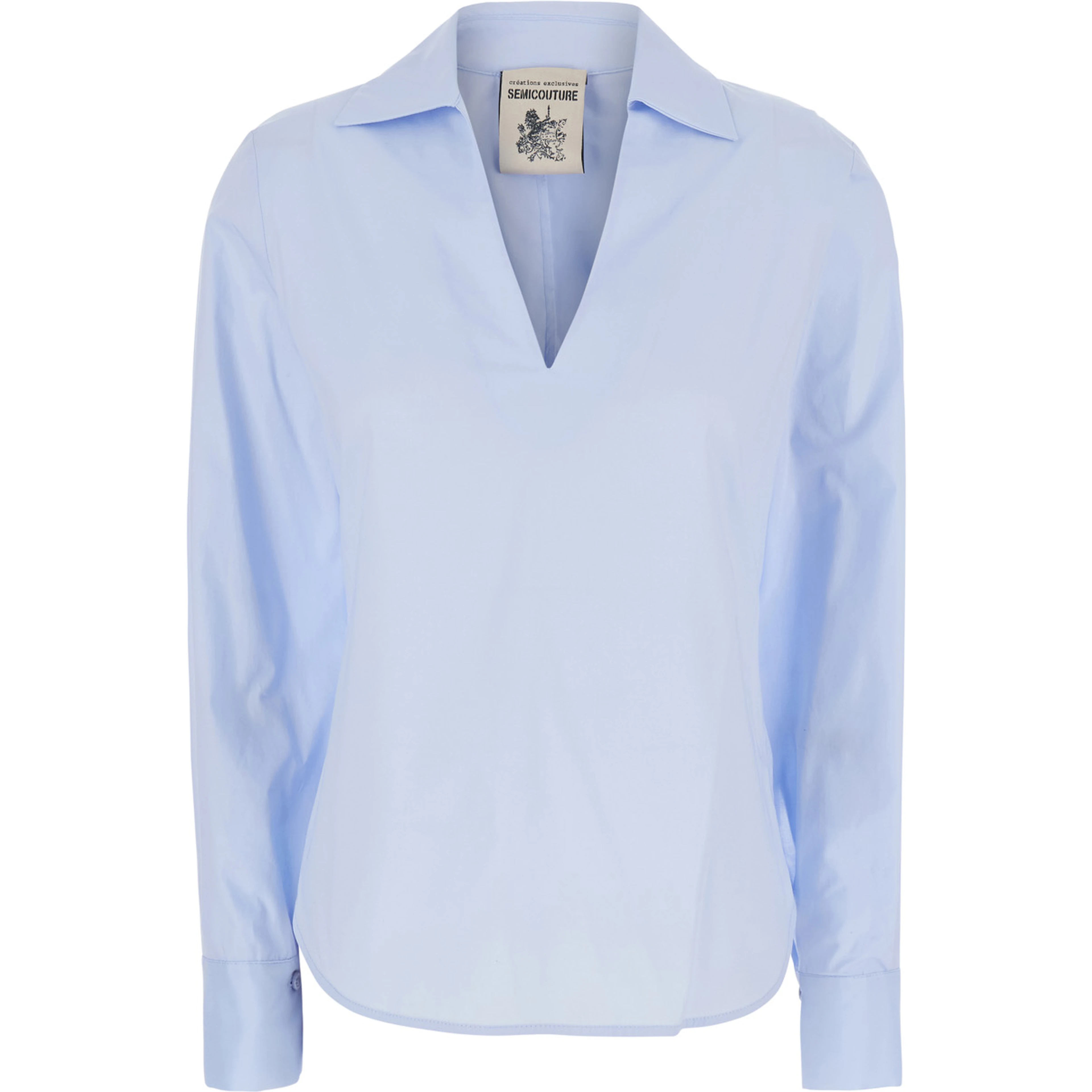 Light blue Shirt with V-neck in Cotton for woman