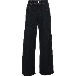 Black Jeans with logo patch on the back and contrasting stitching in denim for women