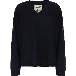 JADE blue Sweater with V-neck in virgin wool for women