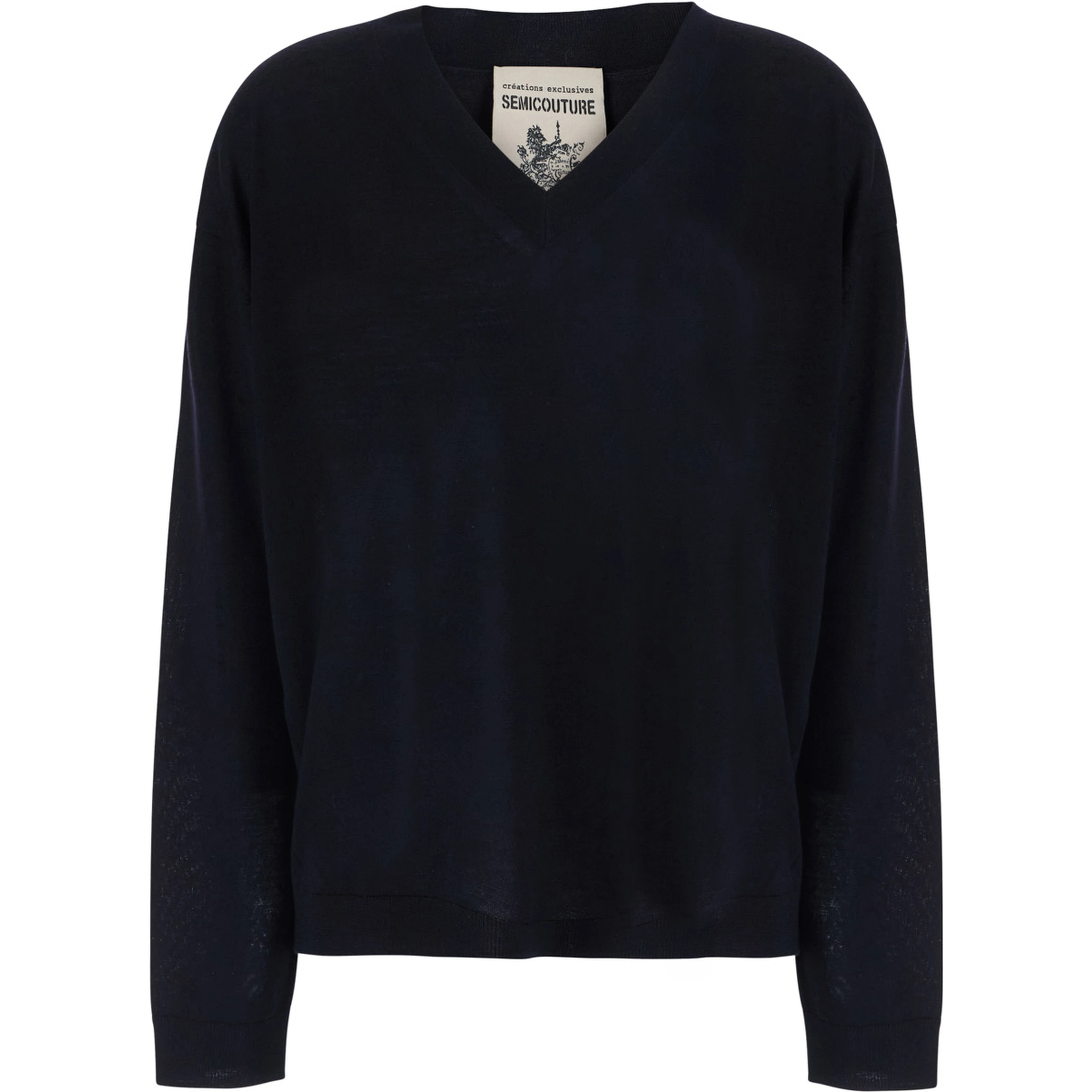 JADE blue Sweater with V-neck in virgin wool for women