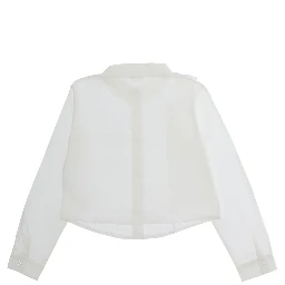 White Shirt with collar and flap pocket on the front in cotton Girl