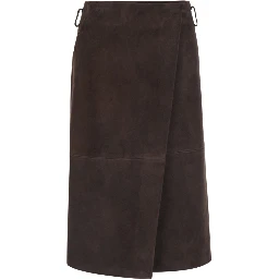 Rosanne Brown Skirt with Single Slit on the Front in Suede for Women