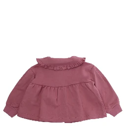 pink Round-neck dress with logo lettering on the front in cotton for Girl