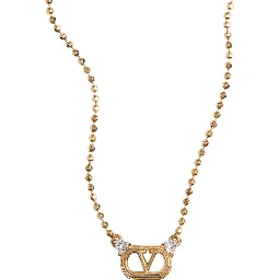 metallic colored Necklace with Vlogo plaque and applied rhinestones in brass for women