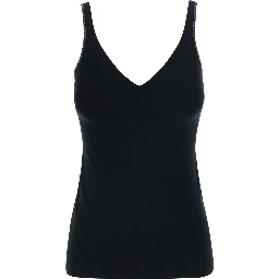 Black V-neck Top with Jewelry Details on the Edges in Cotton for Women