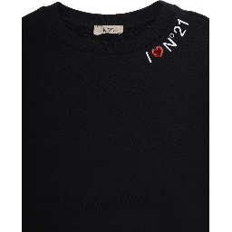 Black Crewneck Sweatshirt with Logo Lettering on the Front in Cotton Girl