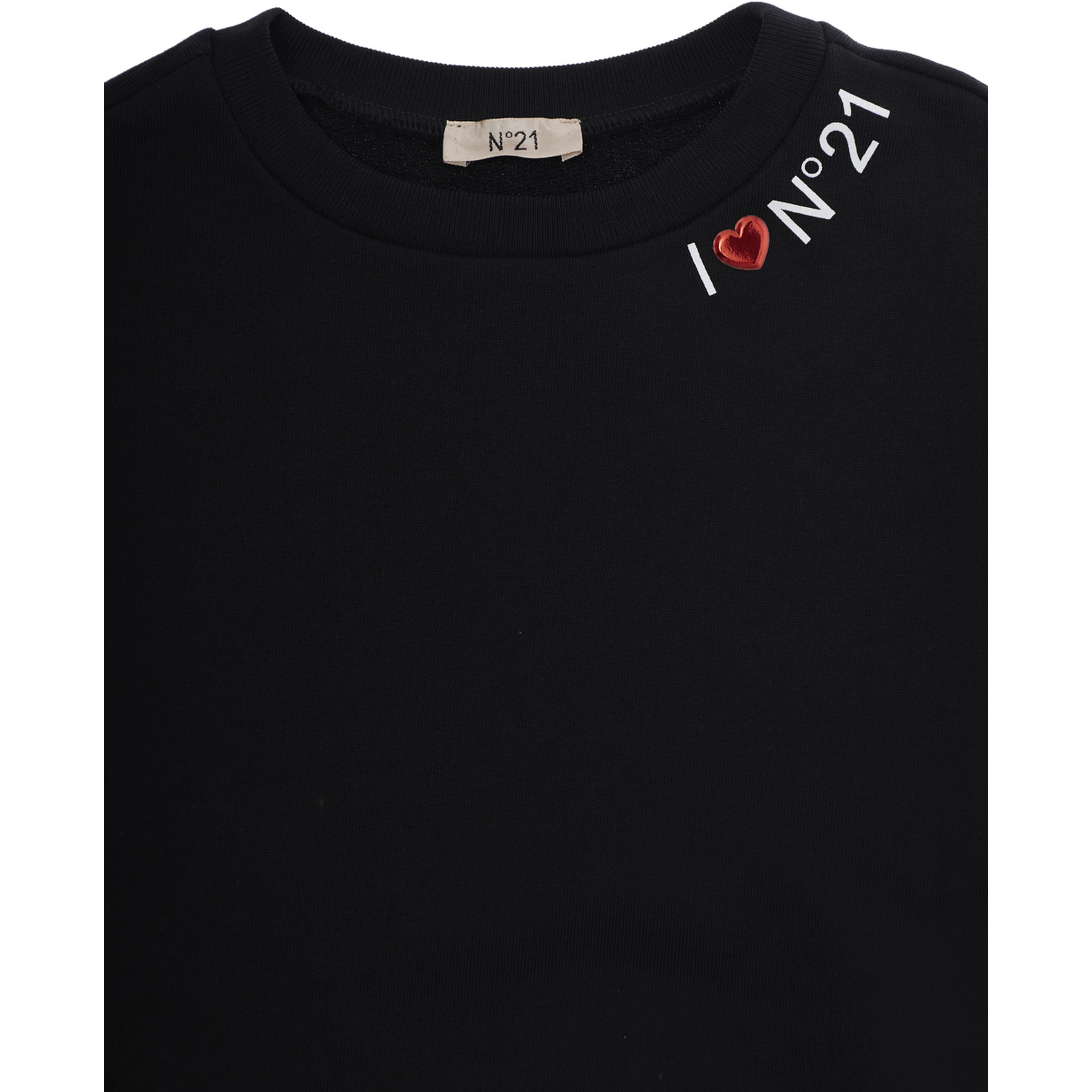 Black Crewneck Sweatshirt with Logo Lettering on the Front in Cotton Girl