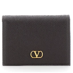 brown Flap wallet with VLOGO on the front in leather for women
