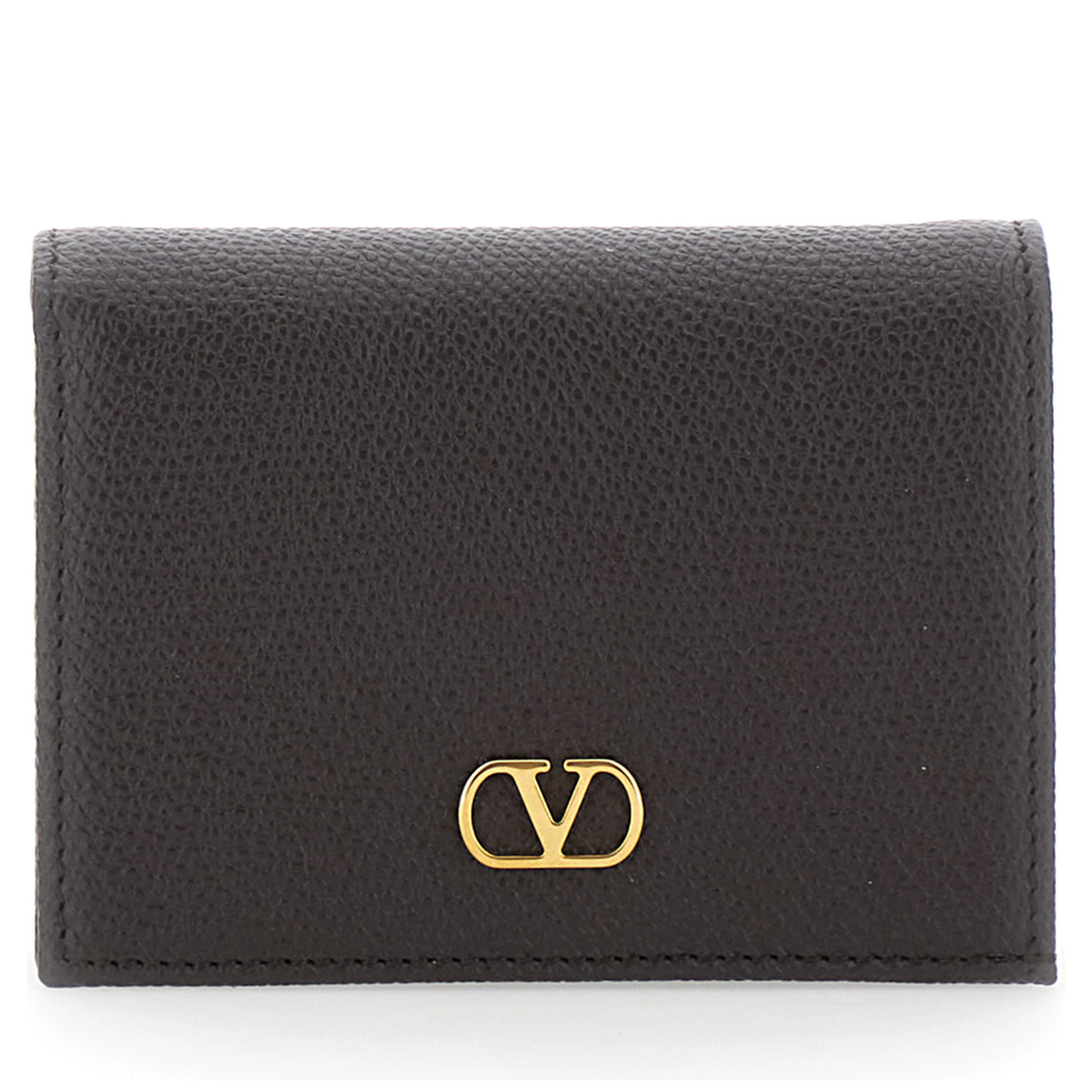 brown Flap wallet with VLOGO on the front in leather for women
