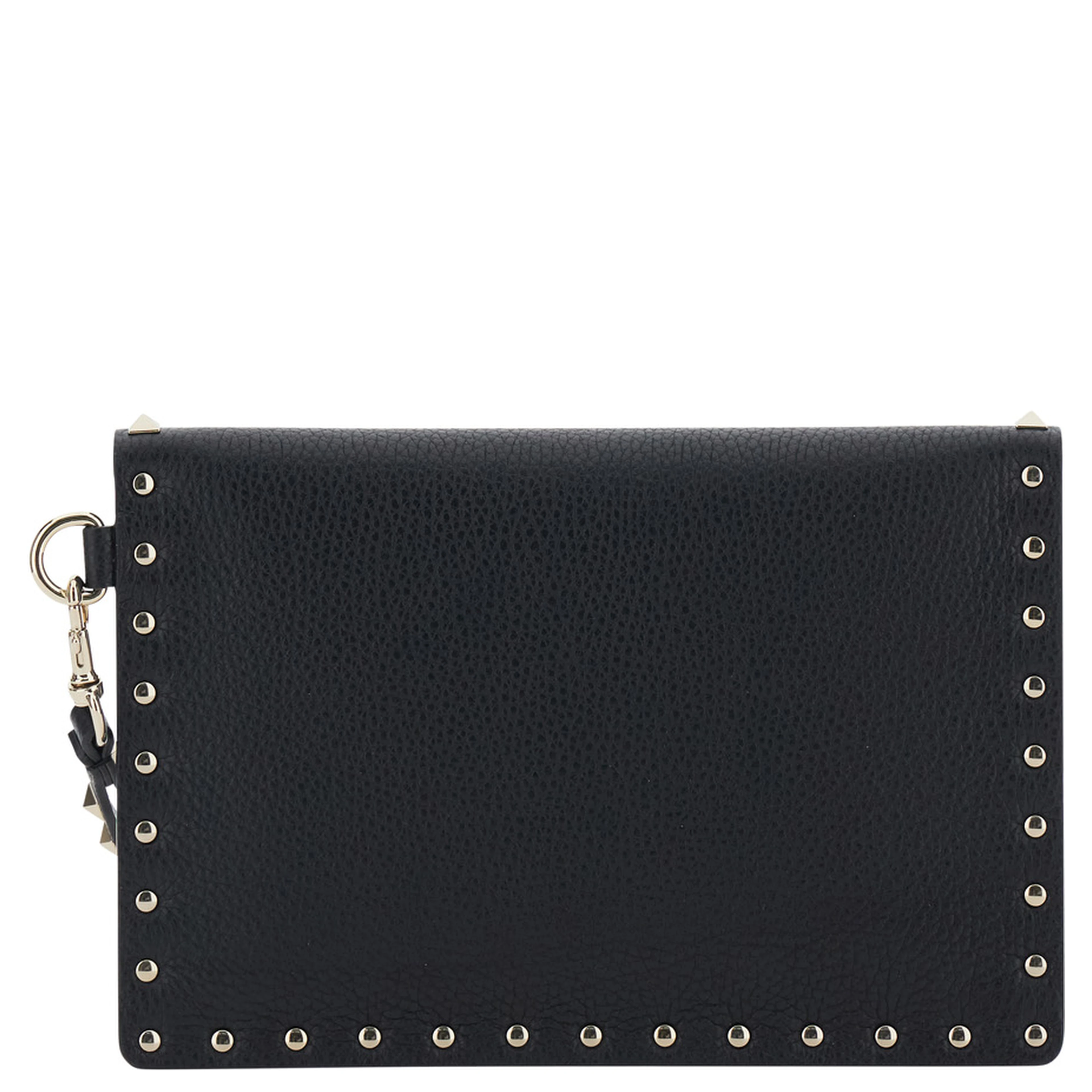 Black Clutch with removable wrist strap and Rockstud decoration in leather for women