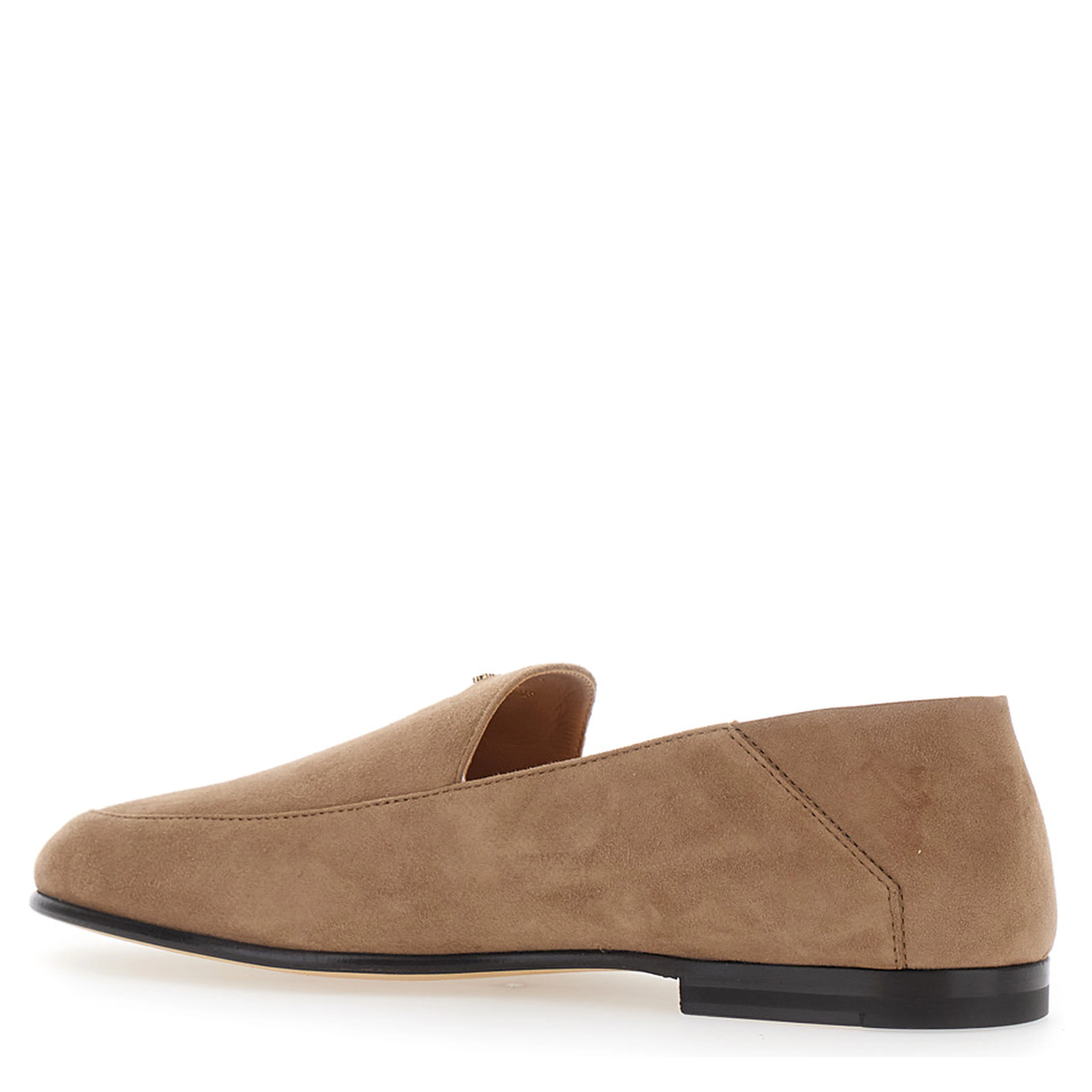 Beige Loafers with logo lettering plate on the front in suede for women