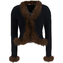 Black Cardigan with eco fur in cotton blend for women
