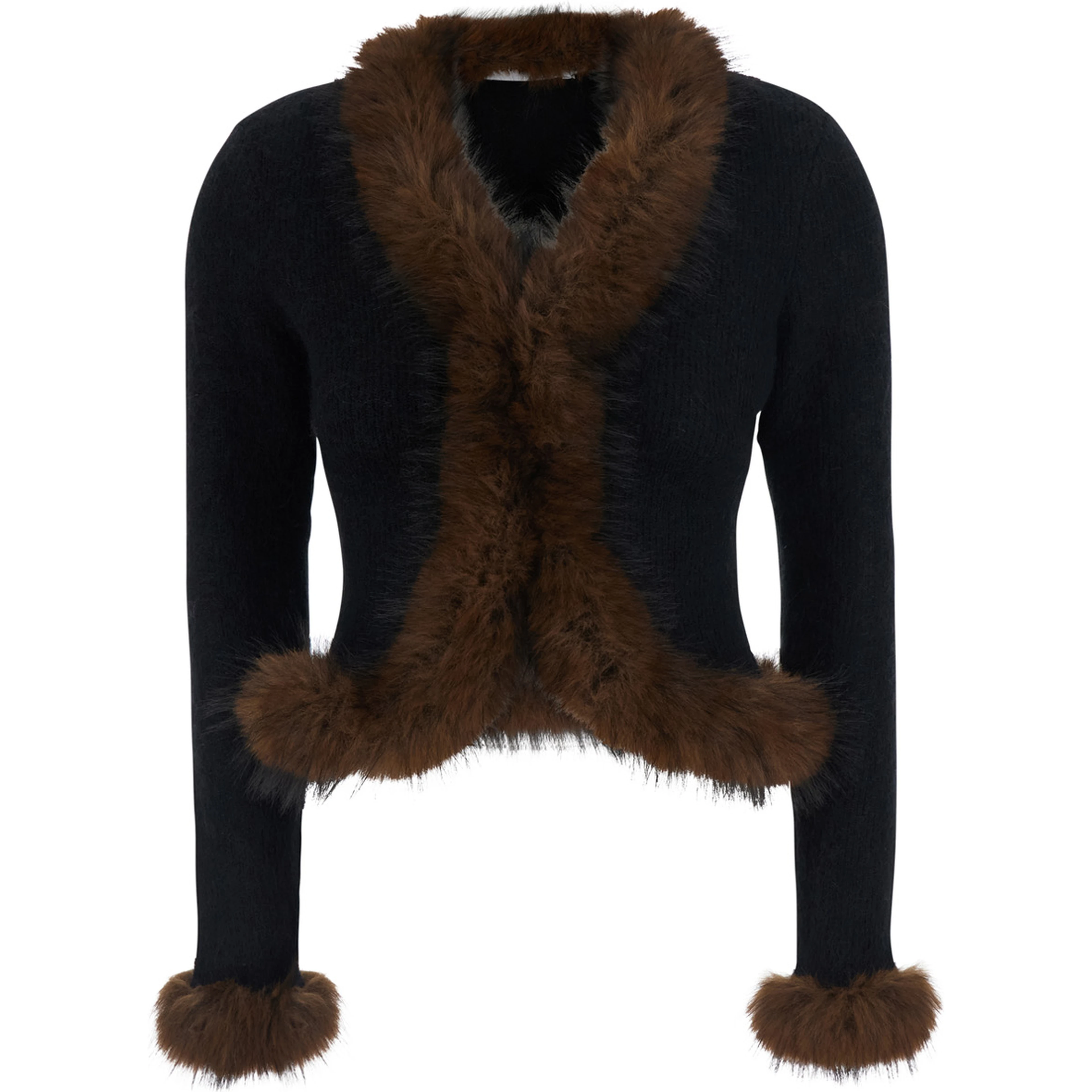 Black Cardigan with eco fur in cotton blend for women