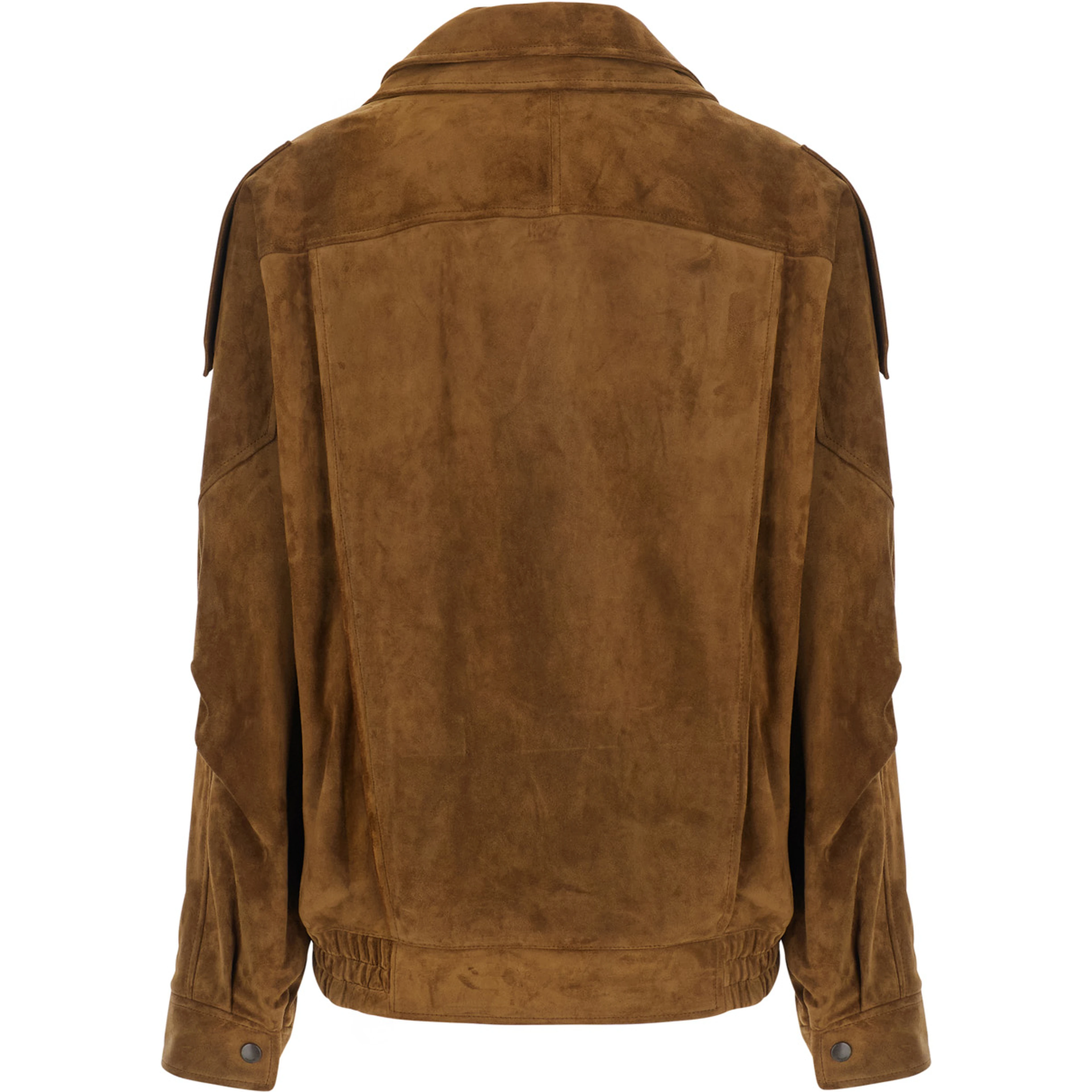 Brown Jacket with classic collar and buckled belt in suede for women