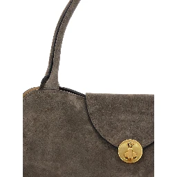 Vivian East West Brown Shoulder Bag with Clasp Closure and Medusa Plaque in  Suede for Women